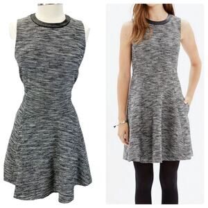 Madewell Womens‎ 10 Anywhere Dress Mini Skater Black White Tweed Faux Leather